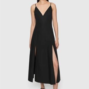 Rebecca Minkoff Black Deep V-Neck Open Back Double Slit Midi Dress Size 2 NEW